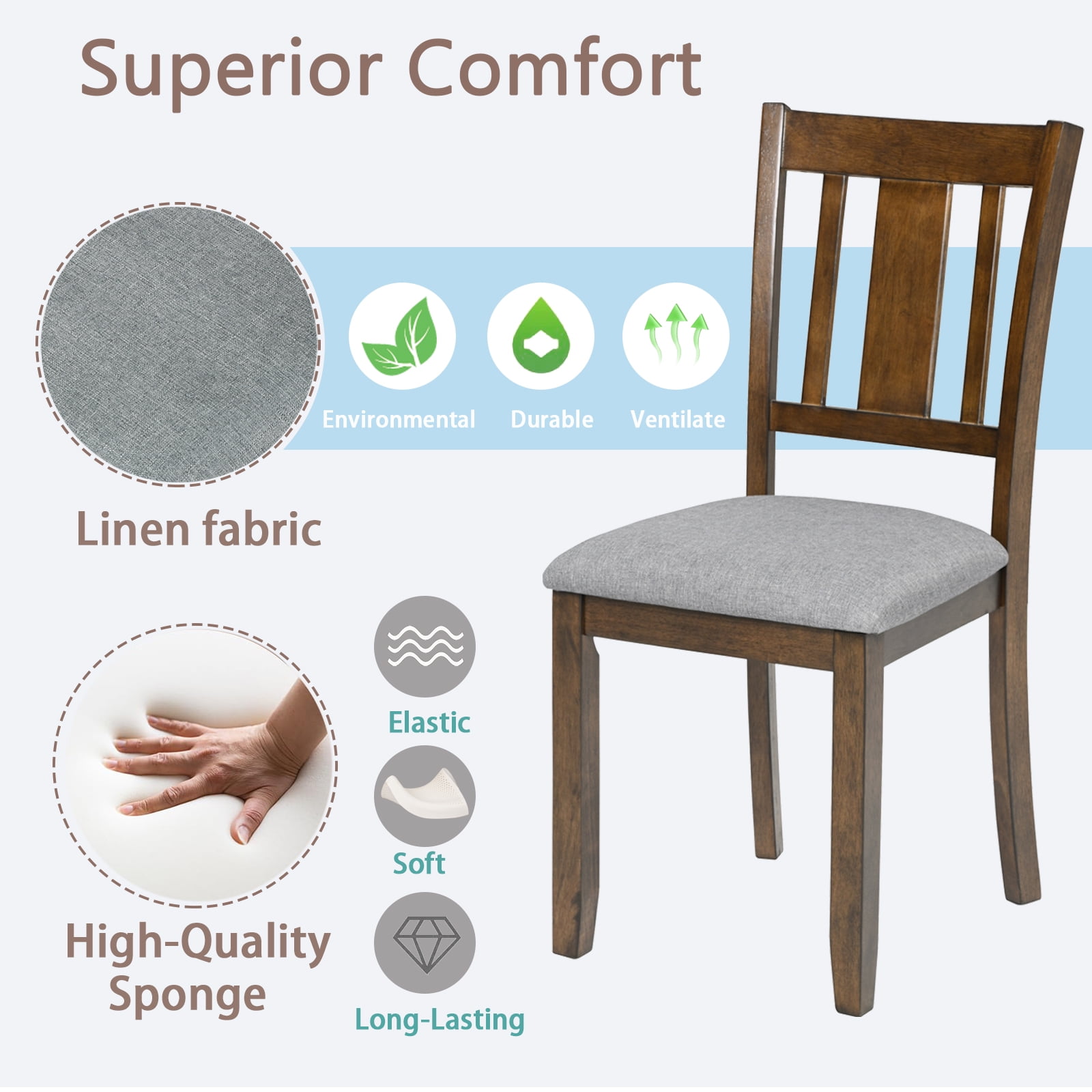 MAYEERTY Wooden Dining Chairs Set of 4, Kitchen Chair with Padded Seat, Upholstered Side Chair for Dining Room, Living Room, Walnut