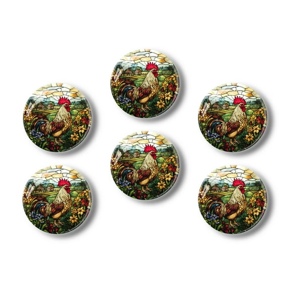 Glass Refrigerator Magnet 6Pcs Magnetic Fridge Sticker,Decor for Kitchen,Whiteboard,Cabinet,Beautiful Rooster In Farmyard