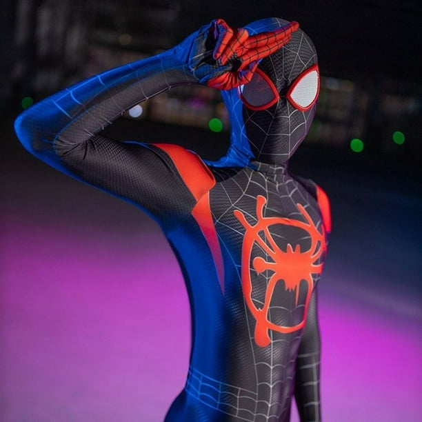 Disfraz de Cosplay de Spiderman Miles Morales, estampado 3D en el verso, mono Zentai de Halloween para adultos y niños Fivean unisex