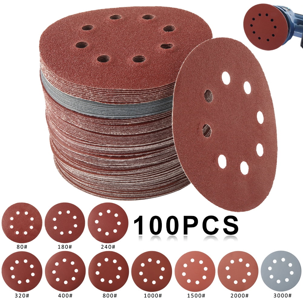 100pcs Sanding Sheets 125mm Round Discs Sander Paper Pads Sandpaper 60-1000 GRIT 