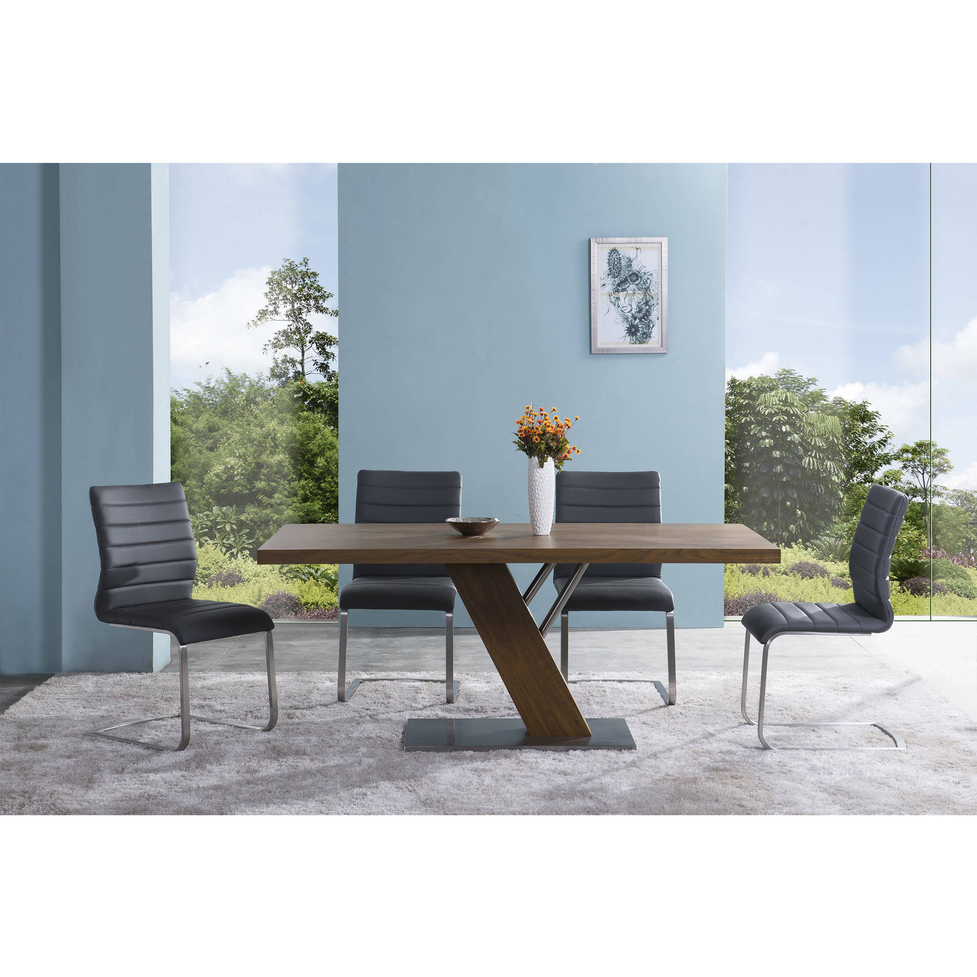 ARMEN LIVING Fusion Contemporary Side Chair, Grey and Stainless Steel, Set of 2