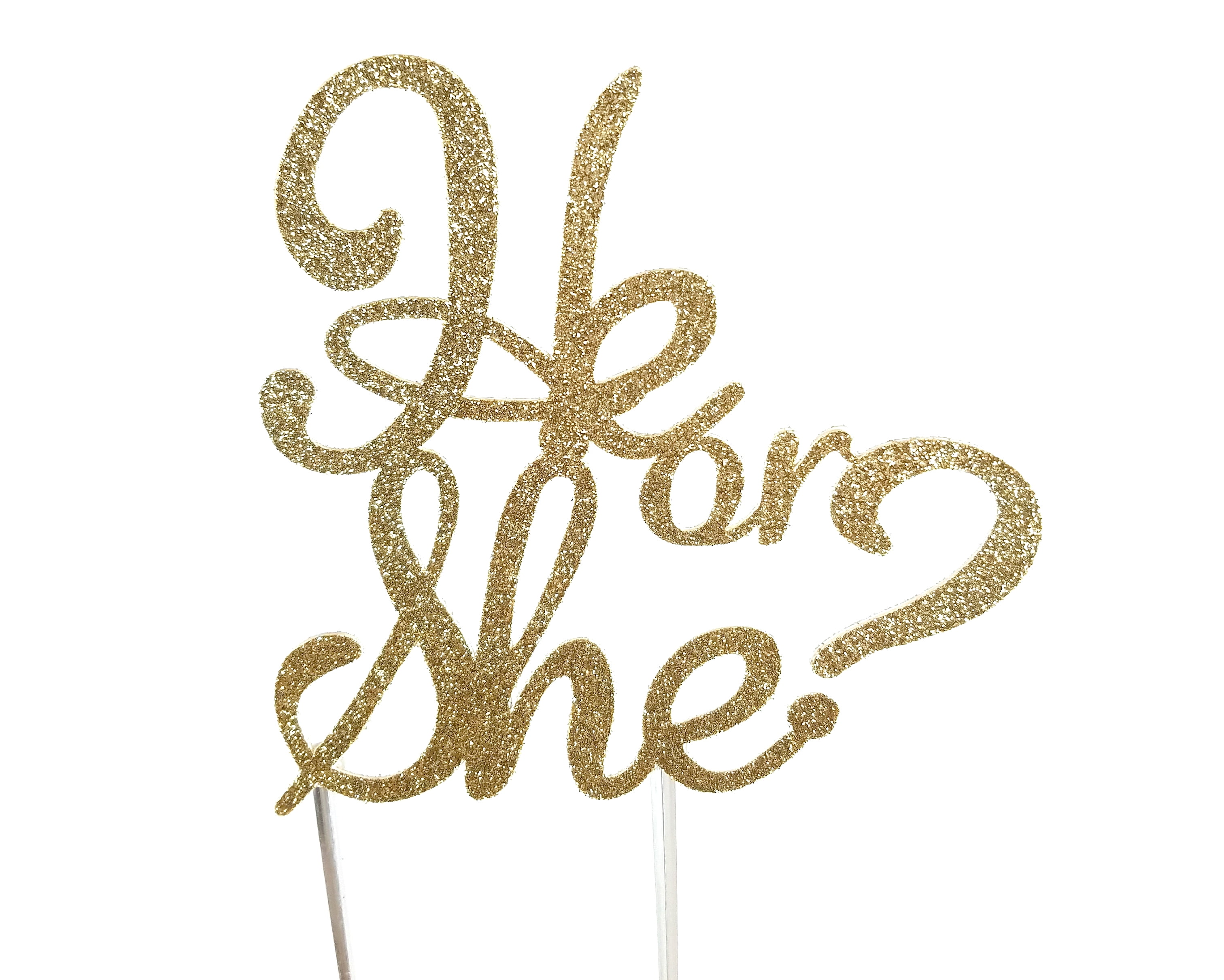 Handmade Gender Reveal Cake Topper Decoration He Or She Made In Usa With Double Sided Gold Glitter Stock Walmart Com