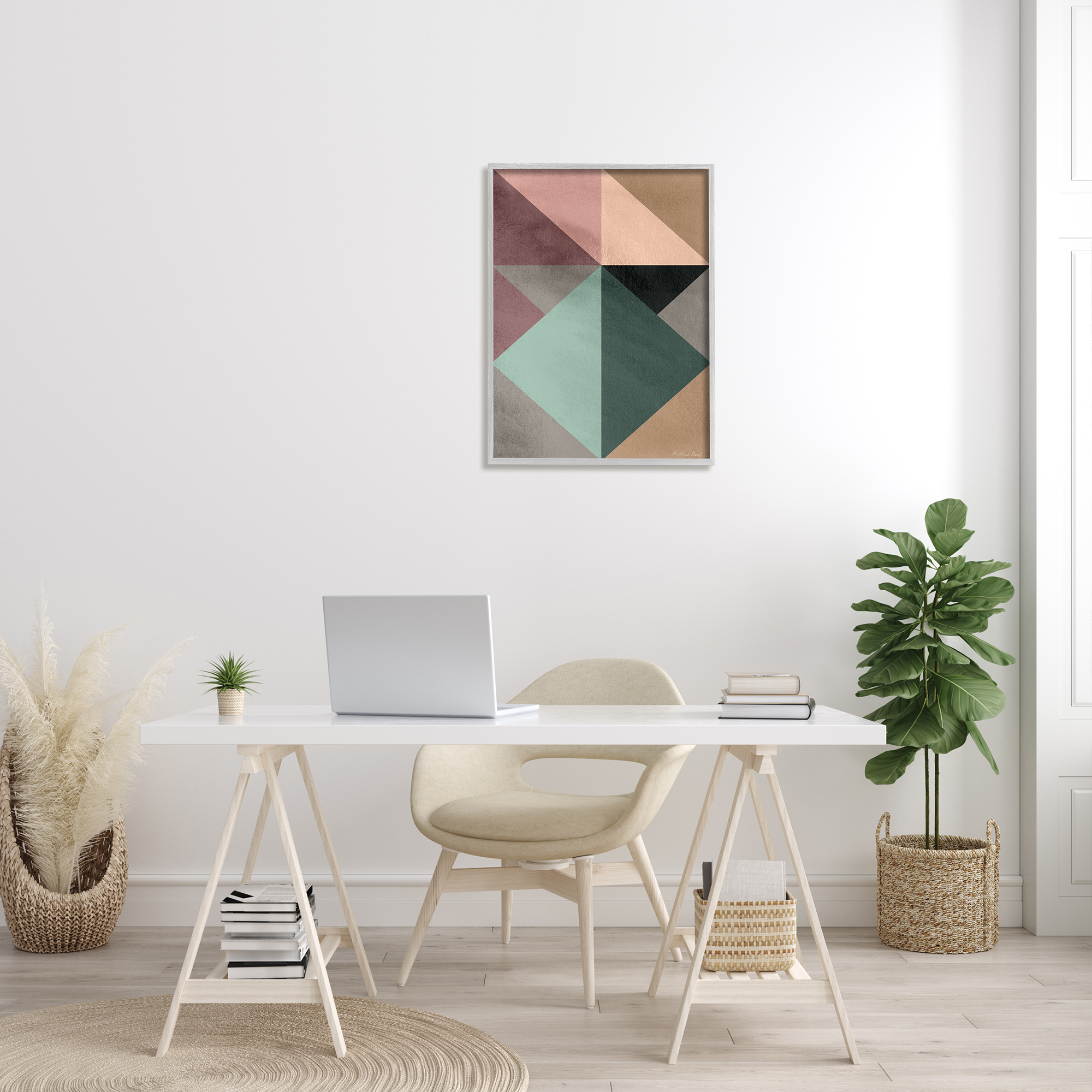 Stupell Indtries Abstract Geometric Origami Shapes Contrasting Triangles Green Pink,24 x 30,Design by Design Fabrikken
