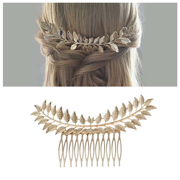 Peine de pelo de hoja vintage Barrette Hojas de oro Clips de pelo Peine de pelo de hoja de laurel Pieza de pelo de metal Peine de pelo de diosa griega (Oro)