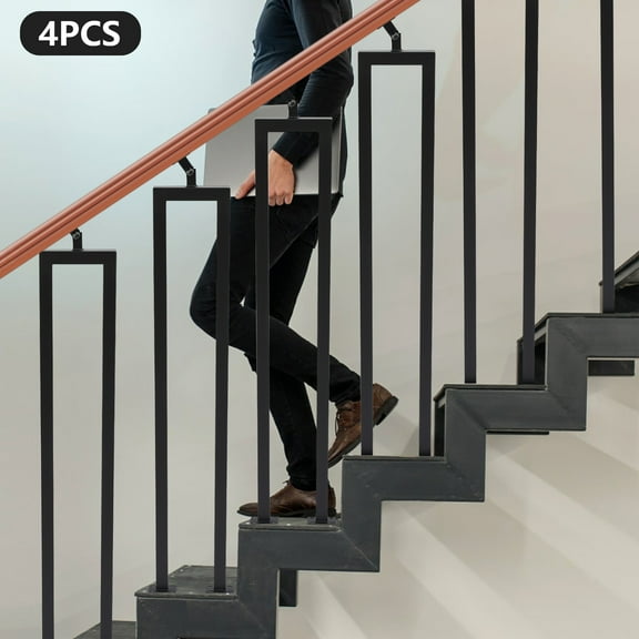 U-Shaped Stair Handrail Set (4-Pack), 36in Iron with High-Temp Baking Paint, 43° Adjustable Top Plate, 3.74in Leg Spacing, Pre-Drilled Base for Stairs, Villas, and Mobility-Impaired Users