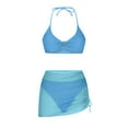 thumbnail image 4 of TMOYZQ Women's 3 Piece Bathing Suits O-Ring Halter Textured Bikini Swimsuits Set with Drawstring Beach Cover Ups Mesh Skirt, 4 of 6