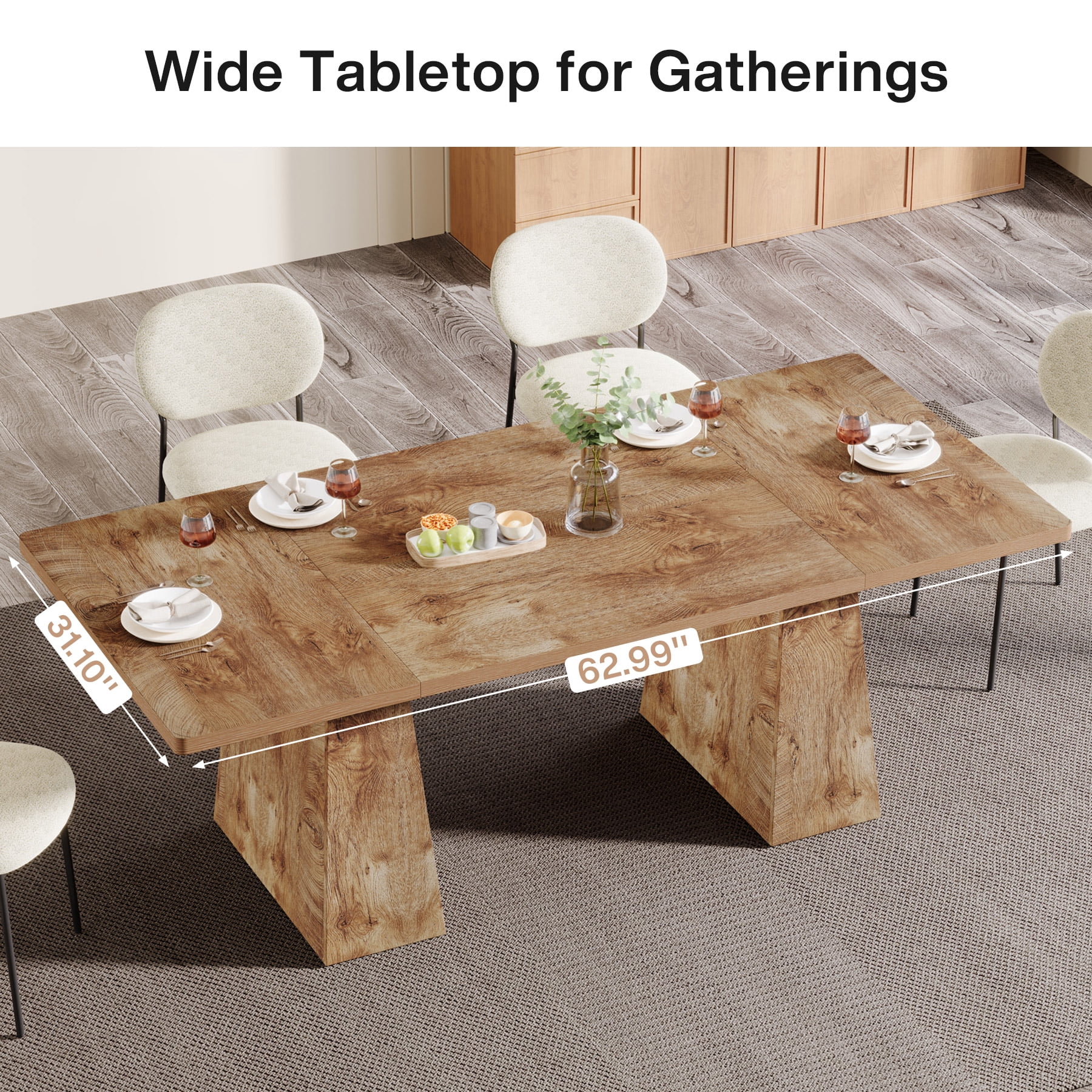 Fnova 63" Executive Desk, Dining Table for 6 People, Modern Farmhouse Wooden Kitchen Table, Large Office Computer Desk for Home Office (Chairs Not Included)
