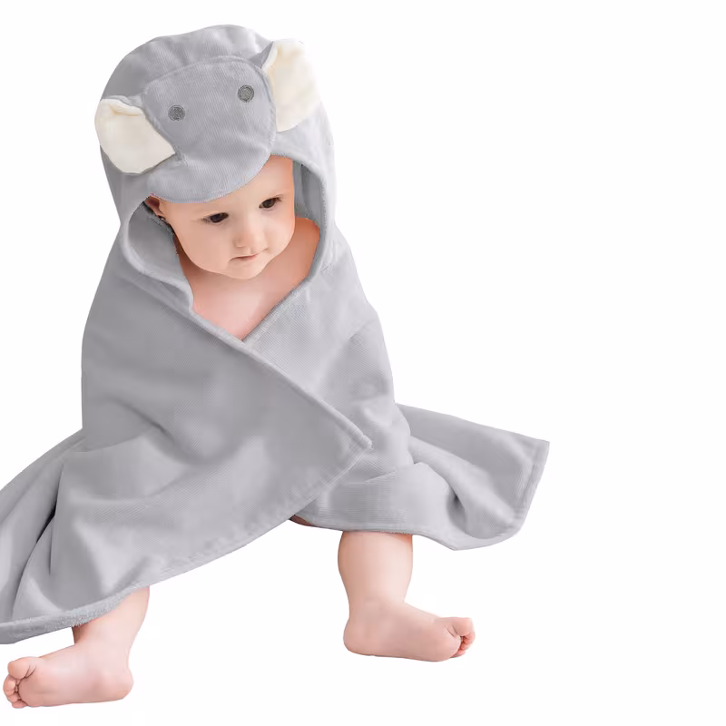 Gray Elephant, variant on 1 Hooded Baby Bath Towel – 100% Cotton, Highly Absorbent, and Soft A Premium Newborn Essential Designed for Babies and Toddlers Grey Koala
