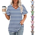 thumbnail image 2 of Fengactive Womens Summer Cap Sleeve Tops Trendy V Neck Striped Loose Fit T Shirts, 2 of 5