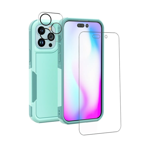 NIFFPD iPhone 14 Pro Max Case with Screen Protector Camera Lens Protector, Shockproof Full Coverage Protective Cover Phone Case for iPhone 14 Pro Max 6.7" Green