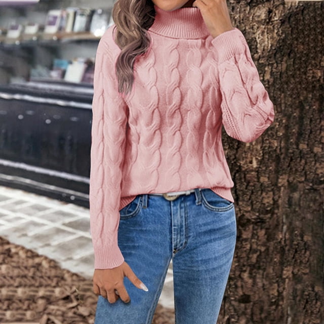 Ailaofu Chandails pour Femmes Manches Longues Côtelés Col Roulé Couleur Unie Automne Hiver Chandail Chandails