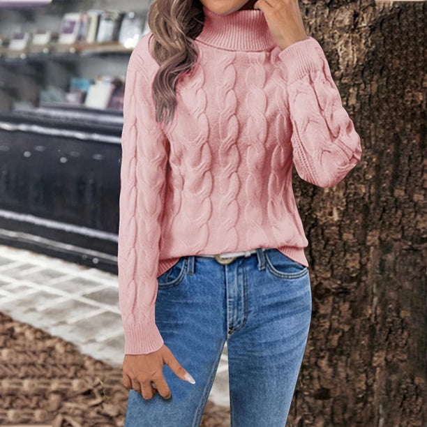 Ailaofu Sweaters for Women Long Sleeve Ribbed Knit Solid Color Turtleneck Fall Winter Pullover Sweaters