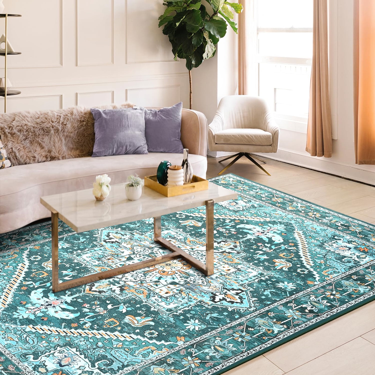 Lochas Vintage Floral Rugs Soft Accent Area Rug Low-Pile Carpet for Living Room Bedroom Home Decor,8'x10',Green