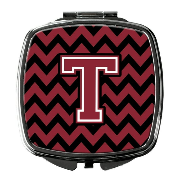 Letter T Chevron Garnet and Black  Compact Mirror