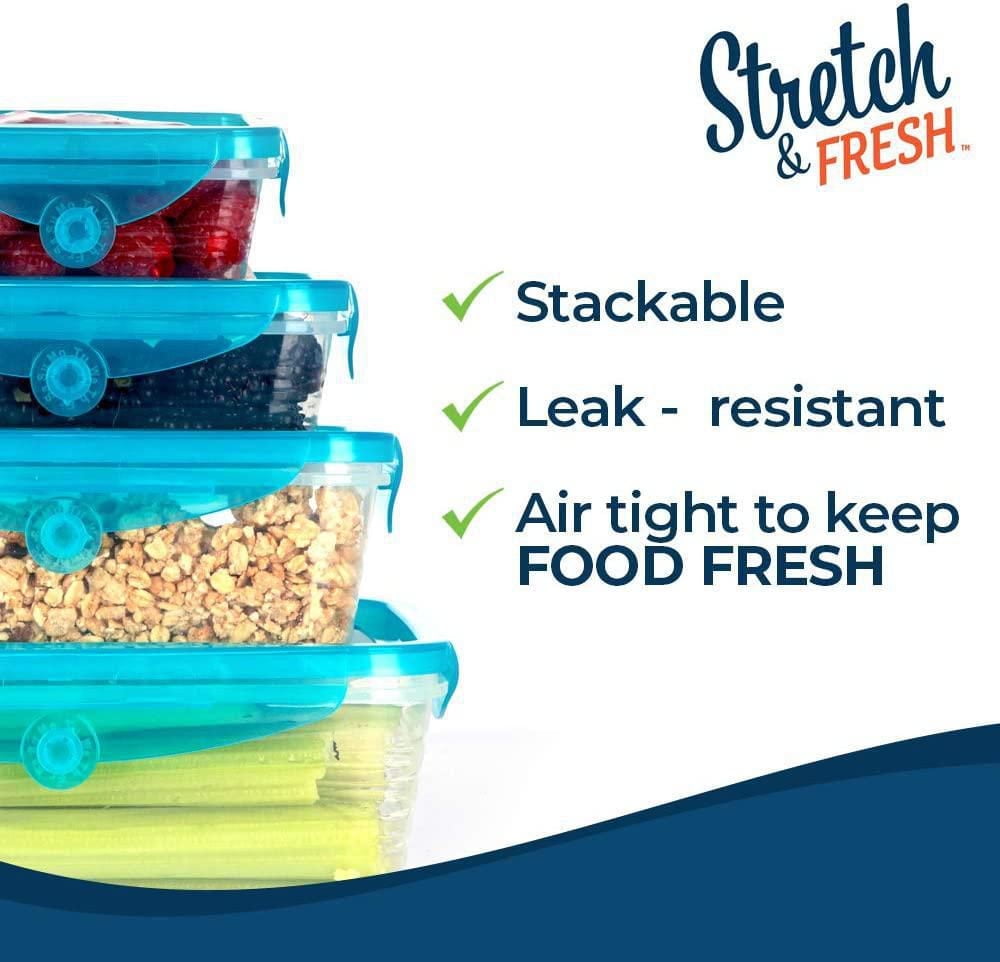 As Seen on TV Stretch and Fresh Silicone Food Storage System – 6-Piece Airtight, Leak-Proof Containers for Solid & Liquid Foods, BPA-Free, Freezer & Microwave Safe