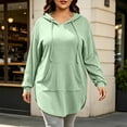 thumbnail image 4 of Women Plus-Size Long Hooded Sweatshirt Drawstring Long Sleeve Curved Hem Hoodie Tops With Kangaroo Pocket Casual Loose Daily Outerwear Green L, 4 of 6