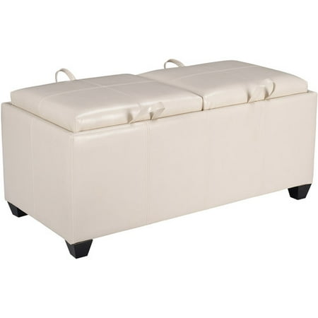 Office Star Metro Storage Bench Ottoman with Trays in Cream