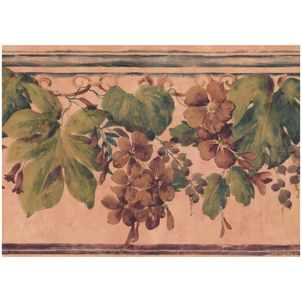 Wall Border Dark Ginger Orange Flowers Light Brown Wallpaper Border