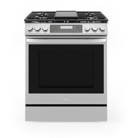 Midea 30-In Slide-In Gas Range with Wi-Fi Connectivity and Fan Convection, Stainless Steel, MGS30S2AST