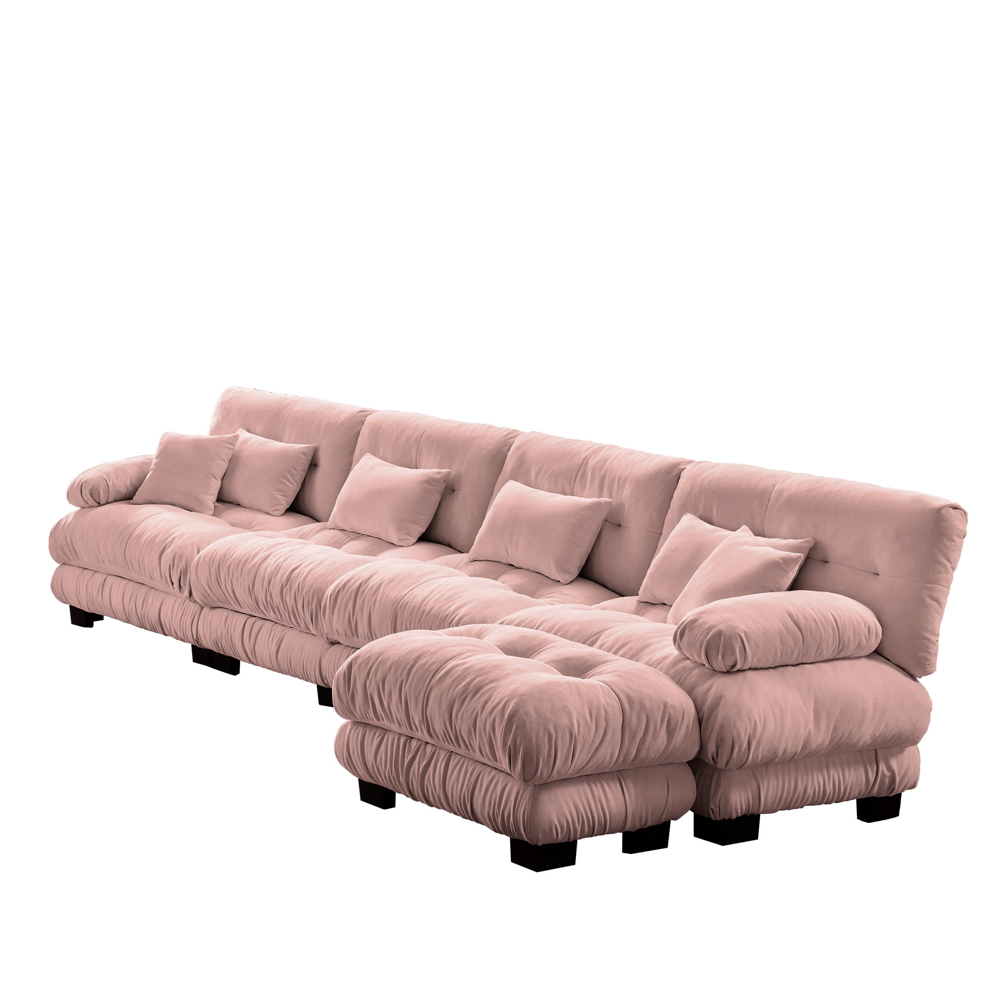 Gewnee Oversize Luxury Modular Pink Chenille Deep Seat 4-Seater Sectional Sofa Couch With 1 Convertible Ottoman,L Shaped Couch for Living Room