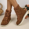 thumbnail image 2 of Womens Winter Fuzzy Mid Calf Combat Boots Fashion Casual Suede Thermal Plush Lined Platform Chunky Snow Boots Coffee Size 6, 2 of 8