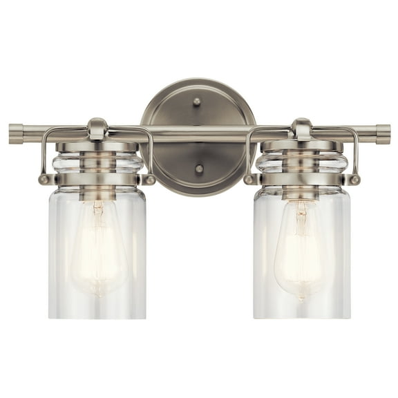 Kichler Brinley 15.75" 2 Light Brushed Nickel Vanity Light with Clear Glass Shades