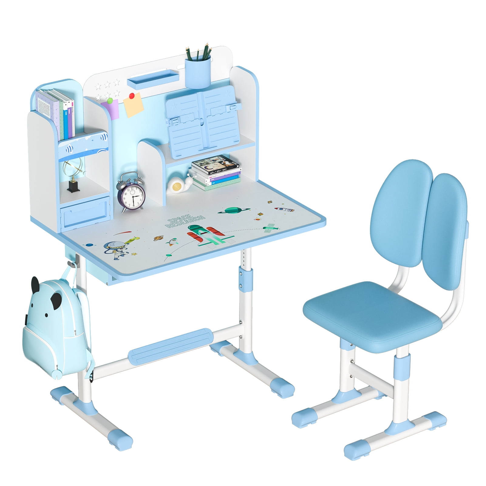 Upgraded Kids Desk and Chair Set, Height Adjustable Kids Functional Desk and Chair Set for Kids 8-12, Study Table for Girls Boys, Writing Table for Kids-Blue