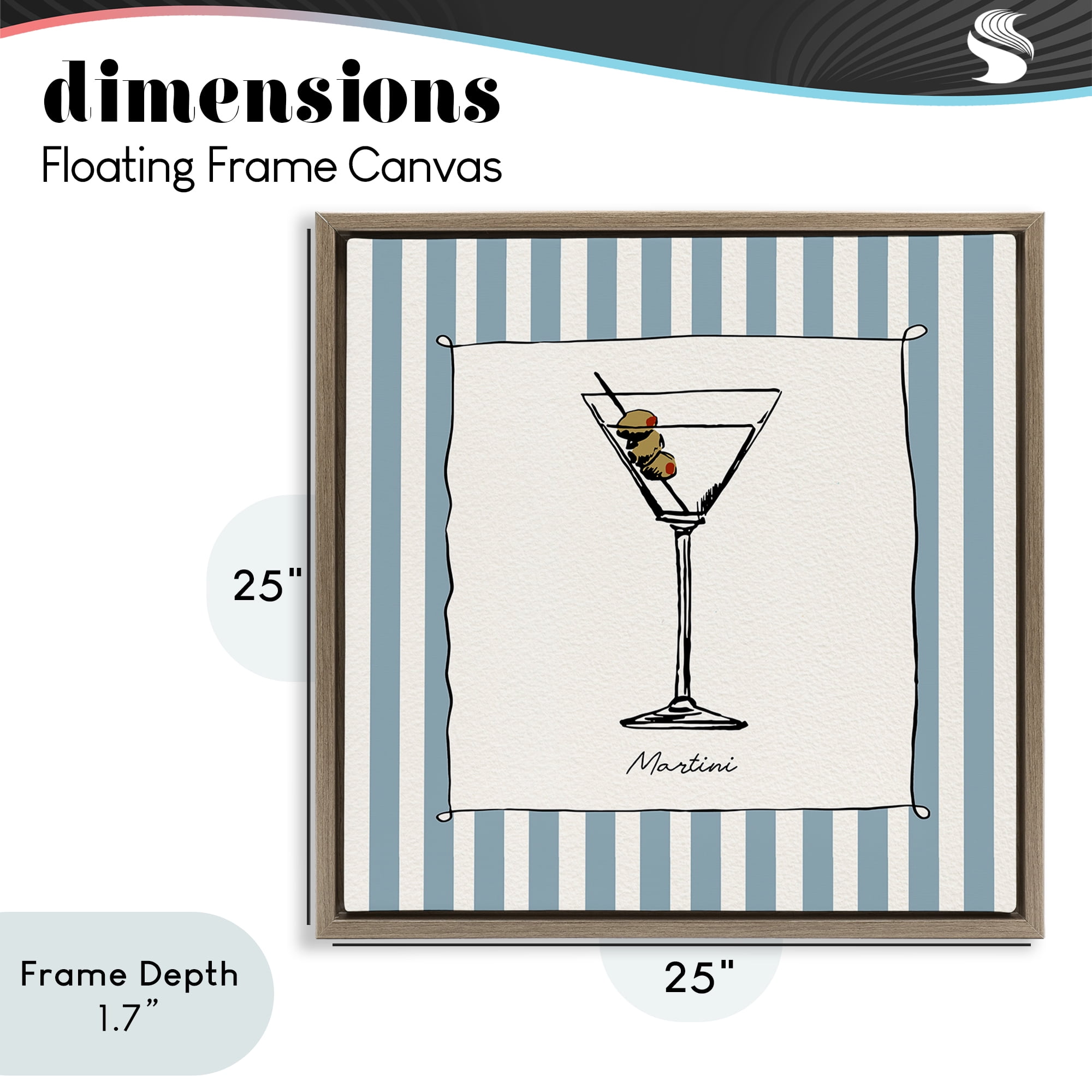 Stupell Industries Martini Summer Stripes Brown Framed Floater Canvas Wall Art, design by Susan Jill