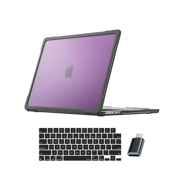 Compatible with MacBook Air 15 Inch 2024 2023 Model A3114 A2941 with M3/M2 Chip & Touch ID, Heavy Duty Rugged Hard Shell Shockproof Cover with Keyboard Skin, Type C Adapter