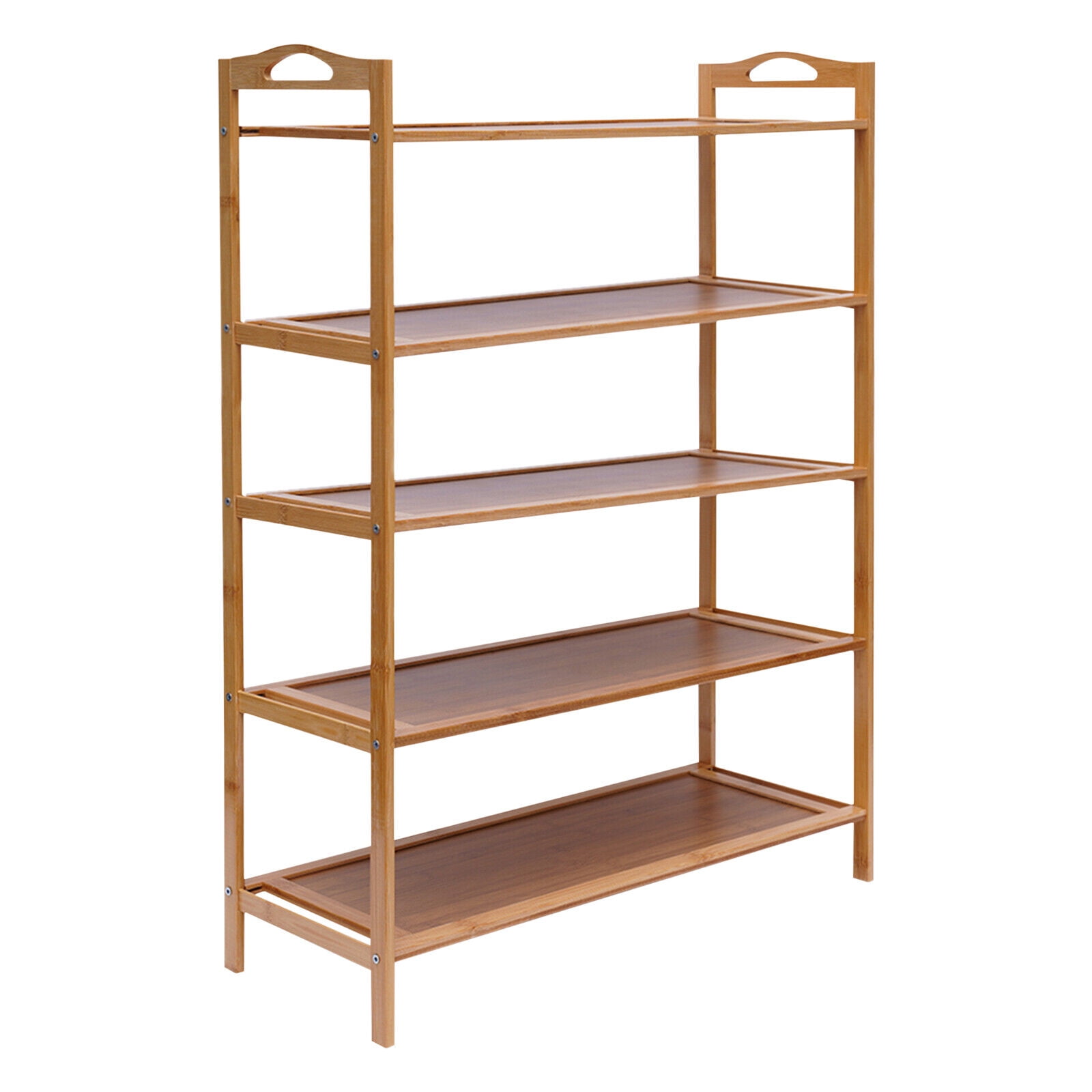 Modern 5 Tier Brown Shoe Rack Floor Mount Bamboo MDF Entryway Shoe Shelf Cabinet Shoe Storage Organizer for About 15 Pairs of Shoes