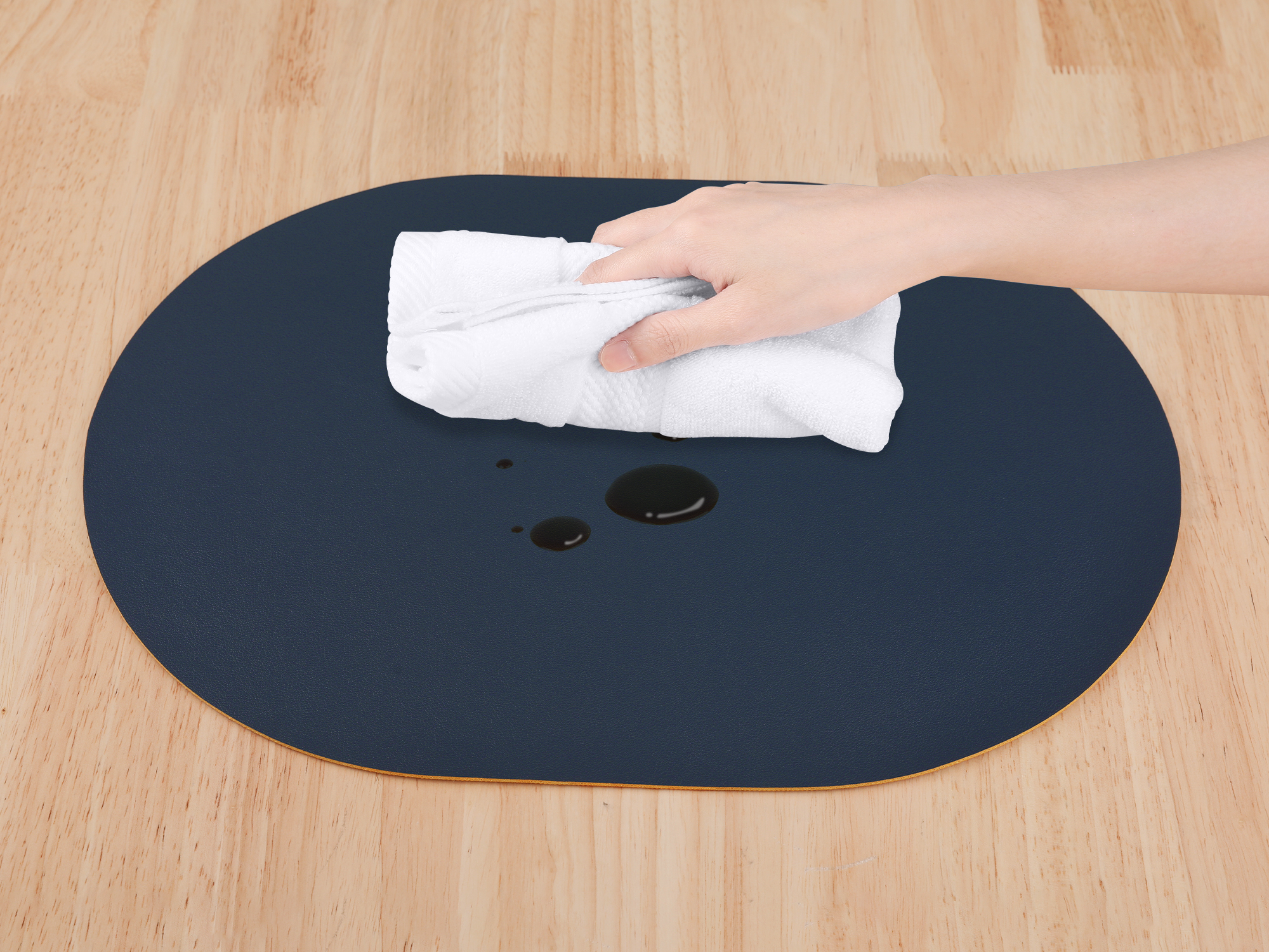 Unique Bargains Set of 6 Leather Table Placemats for Dining Table Decor Navy Blue Yellow