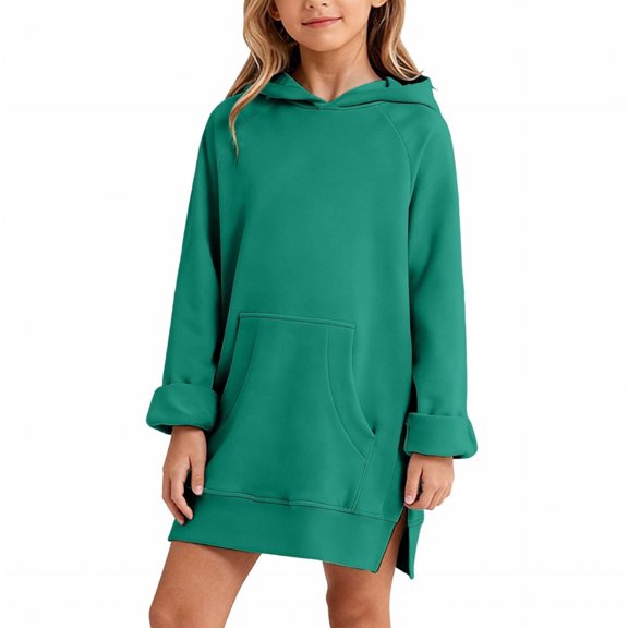 Hpapadks Hoodies for Boys Girls Solid Pocket Hoodie Dress Long Sleeve Casual Top Baby Sweatshirt Green 9-10 Years