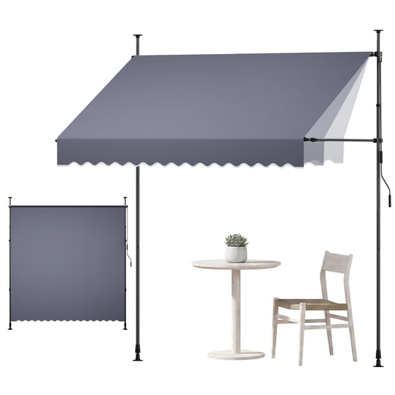 VEVOR Manual Retractable Awning, 98" Outdoor Retractable Patio Awning Sunshade Shelter, Height Adjustable Patio Door Window Canopy with Manual Crank Handle for Backyard, Garden, Balcony, Dark Gray