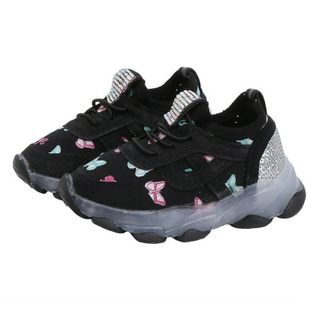 

HYwys 2024 Girls Sneakers Children Kid Baby Girls Butterfly Crystal Led Luminous Sport Run Sneakers Shoes Black 12-18Months