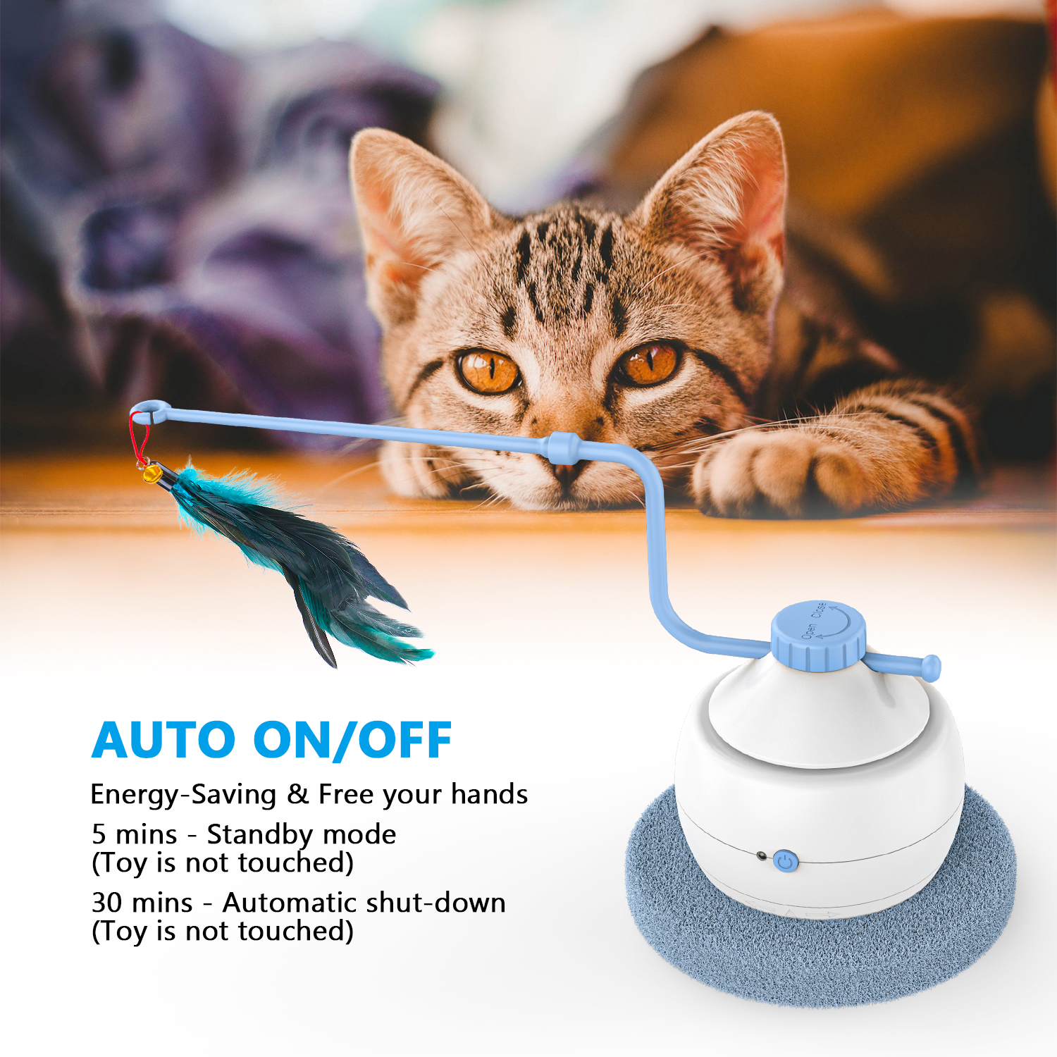 ZZHY Direct USB Charging Cat Toy 2 in 1 Interactive Motorized Wand, Kitten Toys Electronic Exercise Pet Toy for Indoor Cats, Automatic Motion Cat Toys