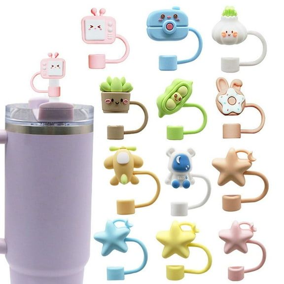 Ruifaya 1-10PCS Mugs 3D Straw Topper Accessories,10mm Splashproof Straw Cover Cap X