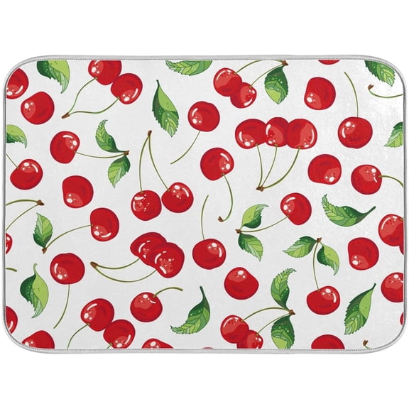 FREEAMG Red Cherry Fruits Dish Drying Mat for Kitchen, 18x24 Inch Absorbent Dishes Drainer Pad for Kitchen Countertop