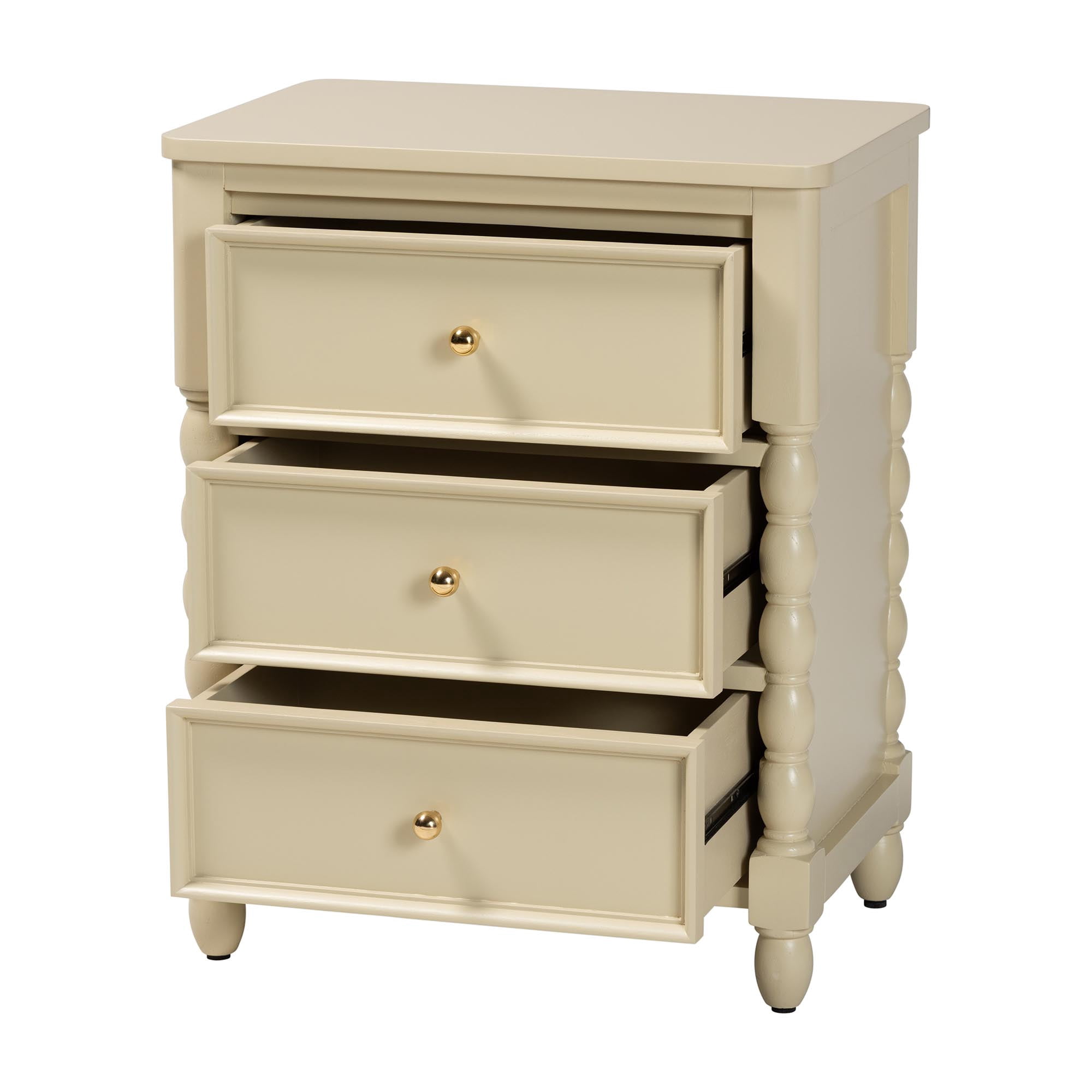 bali & pari Kyla Modern Nightstand, 3-Drawer, Beige