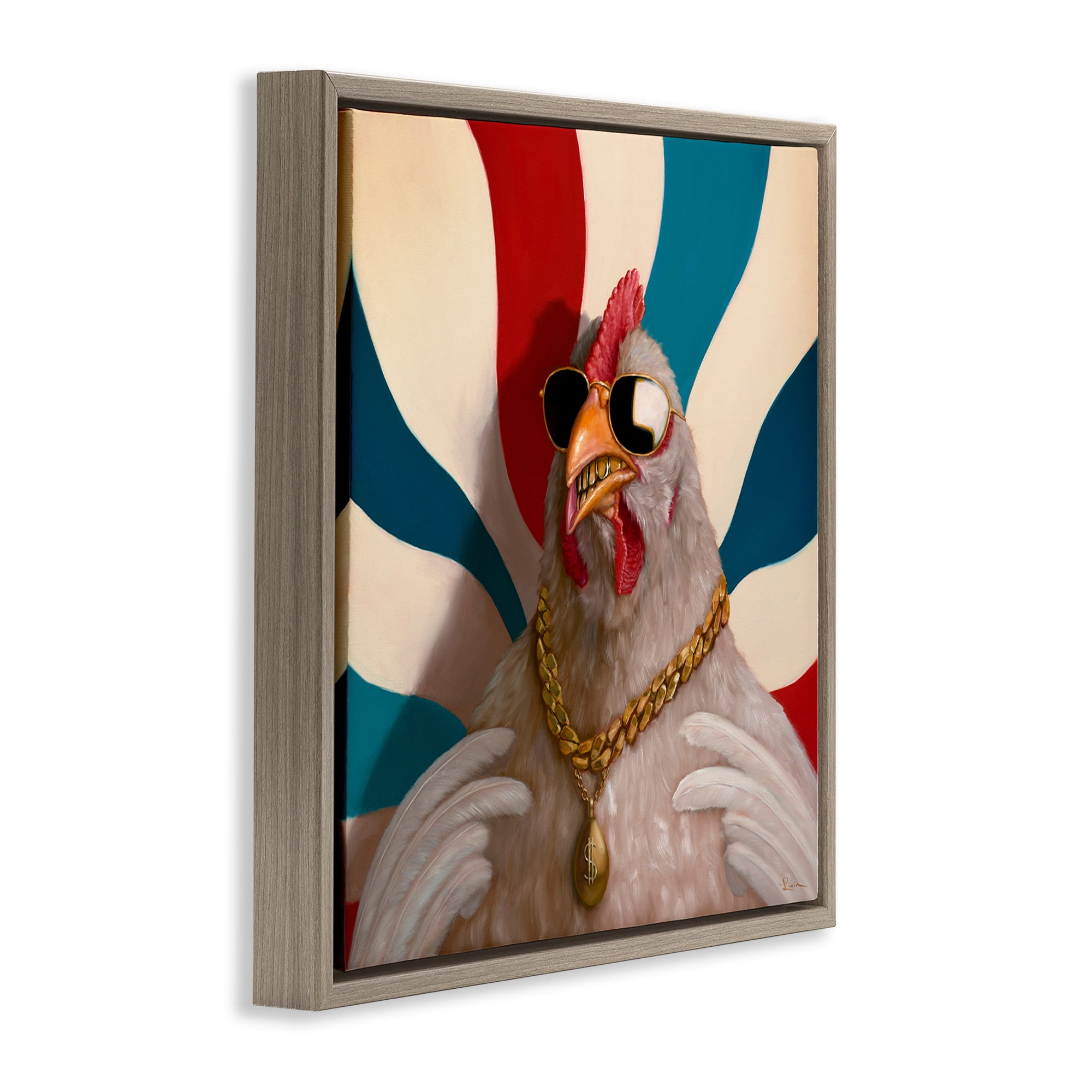 Stupell Industries Chicken with Urban Chains Animals Painting Brown Floater Framed Canvas Art Print Wall Art, 18 x 18