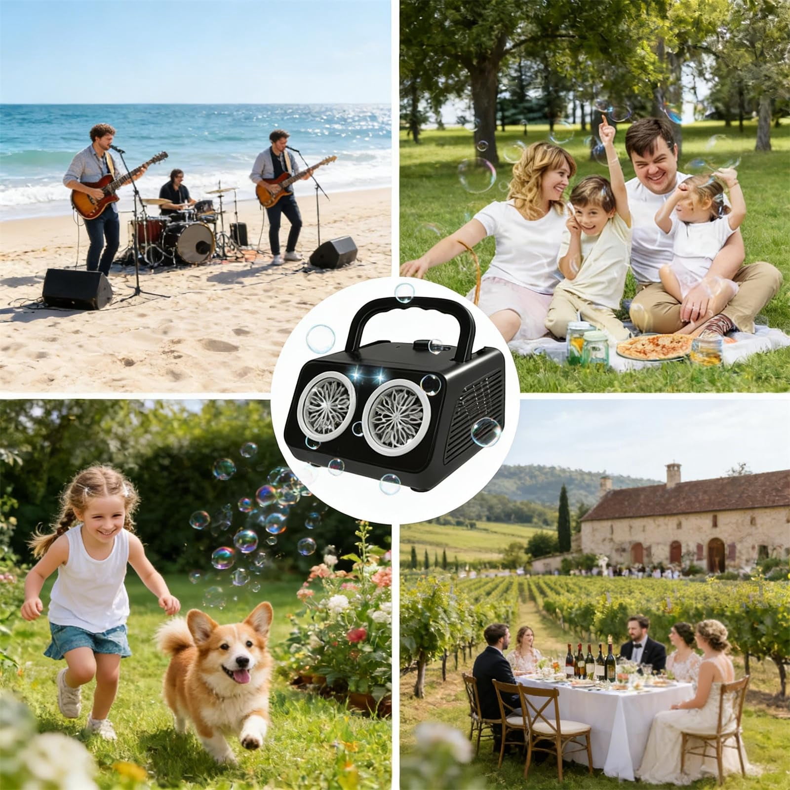 Handheld Multi-Hole Bubble Machine, Automatic Bubble Blower with Dual Fans High Output 20000 Bubbles per Minute, Portable for Outdoor Party Wedding Birthday Stage Backyard