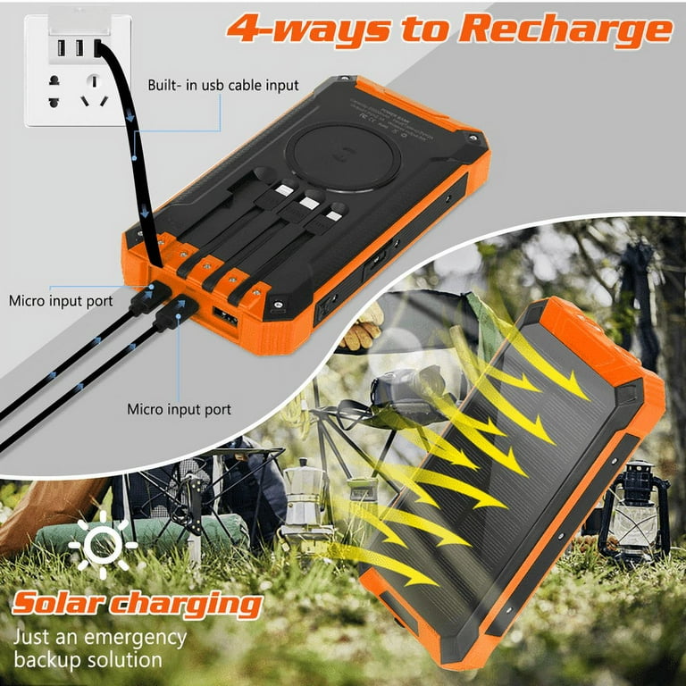 Foldable Solar Power Bank 20000mAh with 3 Solar Panel Qi Wireless