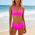 thumbnail image 3 of Bikini Sets for Women Halter Push Up Triangle Bikini Top with High Waisted Swim Bottom Two Piece Swimsuit Bathing Suit, 3 of 6