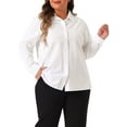 thumbnail image 4 of Agnes Orinda Women's Plus Size Button Down Shirts Cotton Stand Collar Long Sleeve Formal Solid Work Shirt Blouses Tops 2X White, 4 of 6