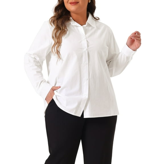 DARING DIVA Women's Plus Size Cotton Polo Collared Work Shirt 1X White