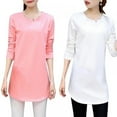 thumbnail image 6 of Women Autumn Round Collar Solid Color Slim Versatile Long Sleeve Blouse Casual Female T-Shirt Tops Pink, 6 of 6