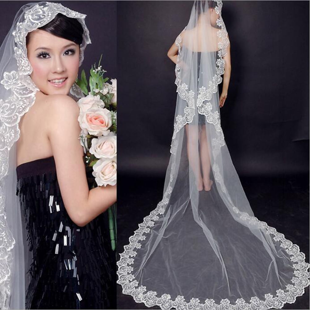 80CM/300CM Lacework Graceful Flower Edge Mantilla Wedding Part Dress  SG 