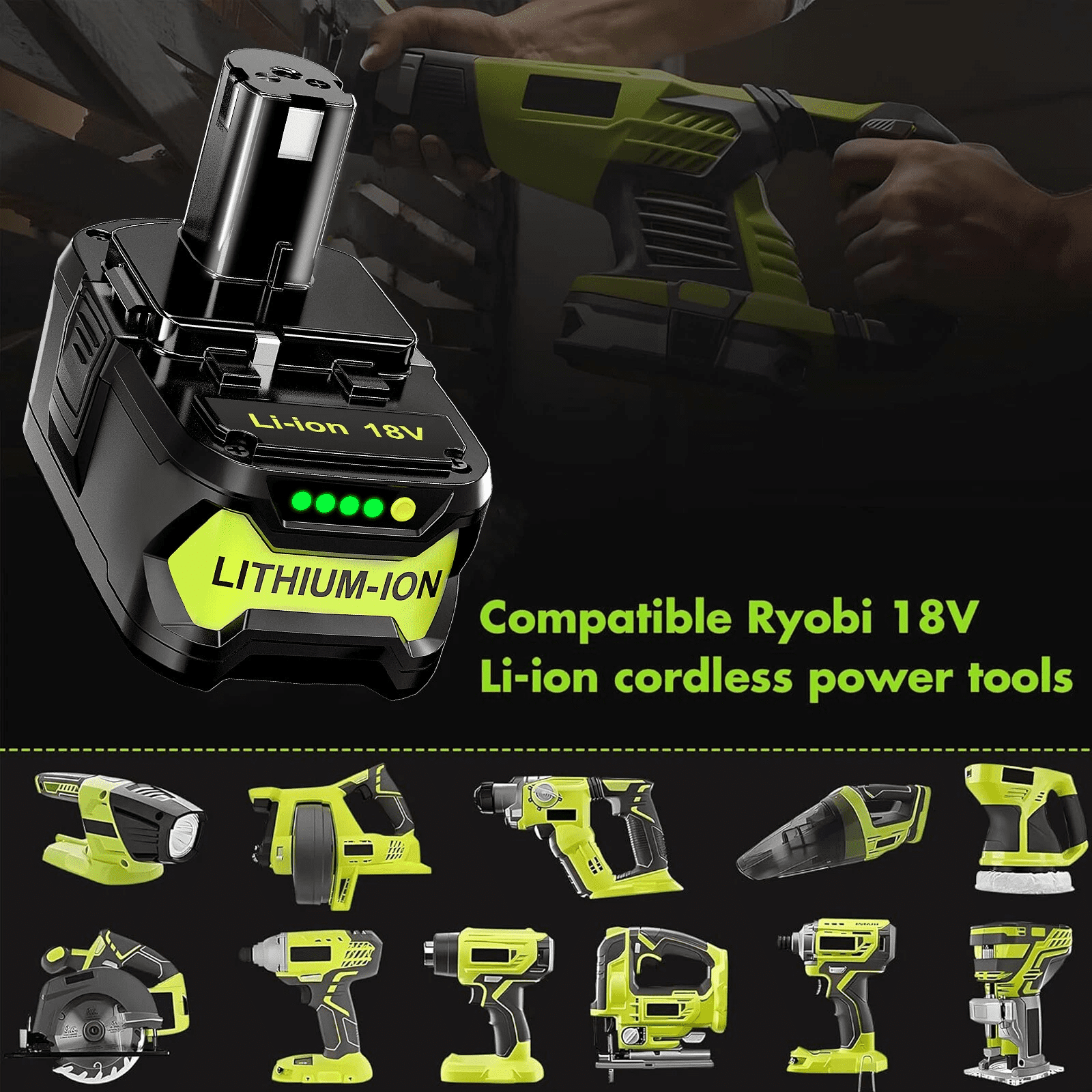 8.0Ah P108 Battery and Charger Combo for Ryobi 18V Lithium-ion P102 P197 18Volt Battery and Charger Kit for Ryobi