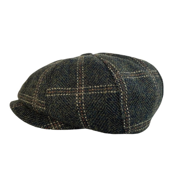 XIAOCHA Mens Plaid‑Woven Newsboy Cap Solid Structured Crown Newsboy Caps Urban Walk Newsboy Hat,Brown