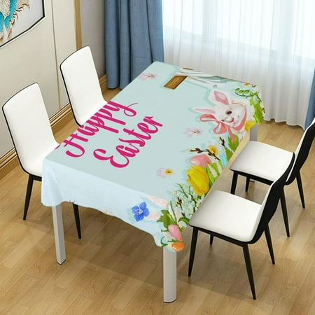 

Hyjoy 54x72inch Easter Eggs Bunny and Flower Rectangle Tablecloth Spill-Proof Polyester Table Cloth Table Cover for Kitchen Dining Picnic Holiday Party Decoration