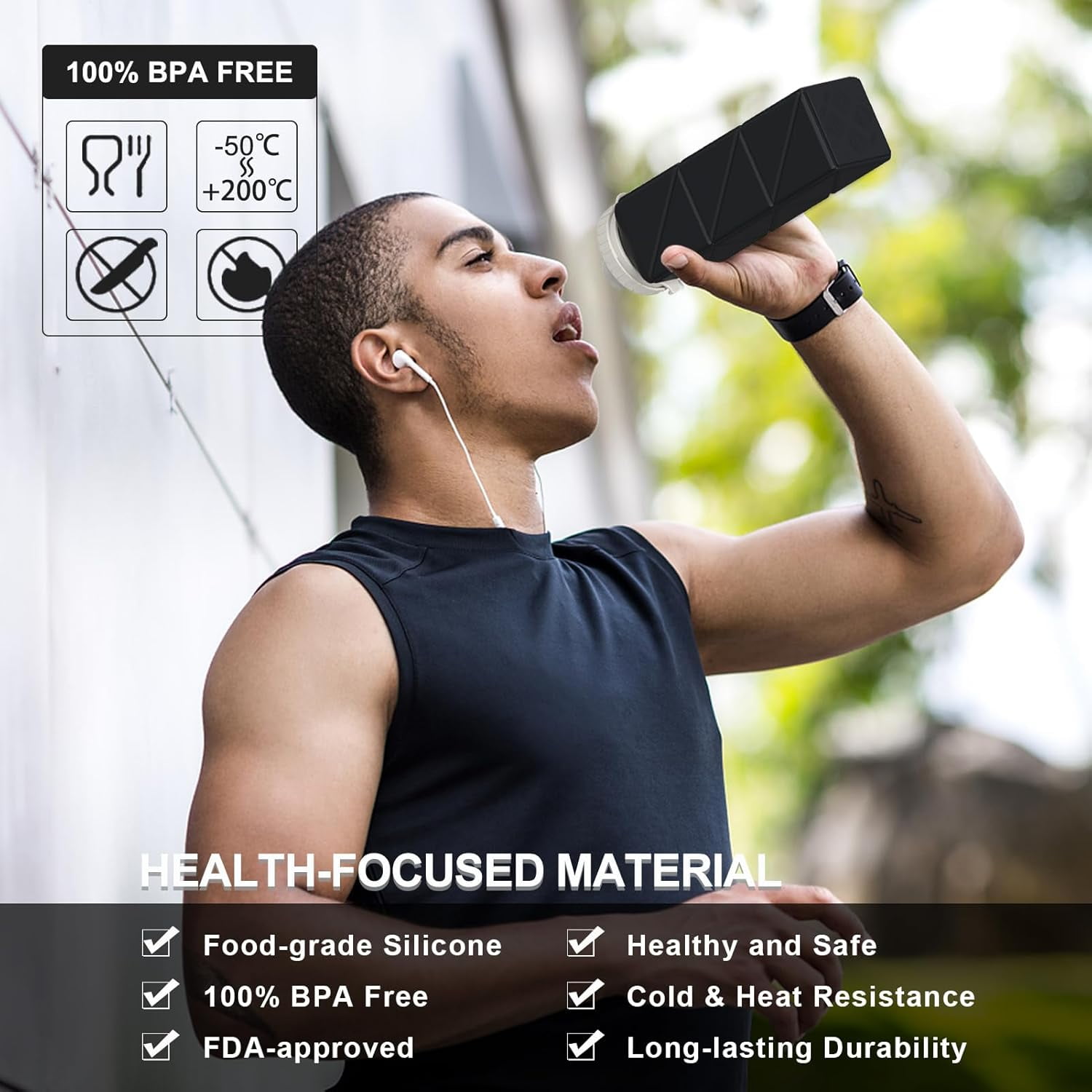 WarmH Collapsible Water Bottles 2 Pack, Silicone Foldable Portable Travel Water Bottle 20.6oz, Folding Lightweight Reusable Leakproof for Traveling Camping Hiking Cycling Yoga Sports Outdoor